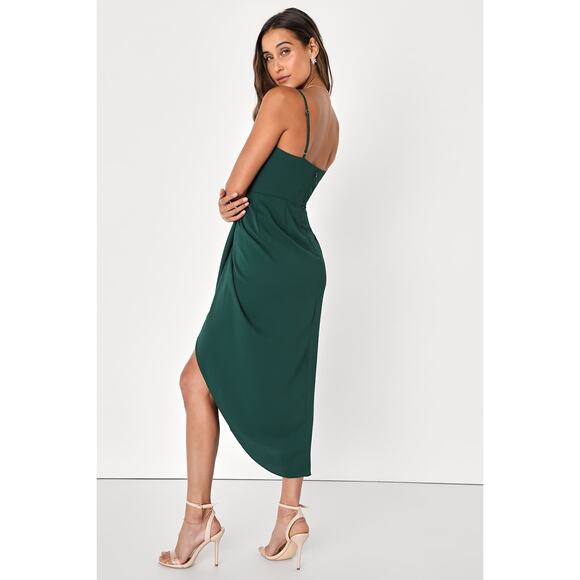 NWT Lulus Reinette Dark Green Midi Dress Cocktail Party Gala Wedding Size L - Picture 3 of 7